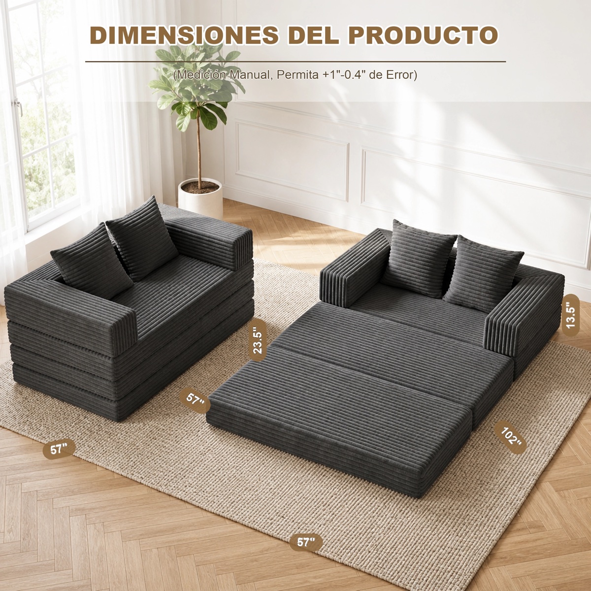 Sofá Hogar Bello convertido en cama doble
